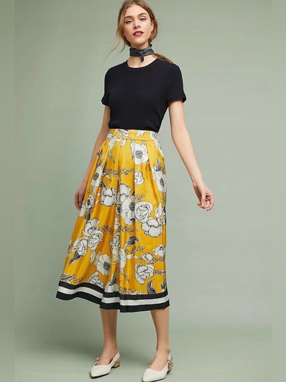 Anthropologie Vineet Bahl Yellow Silk Floral Palazzo Pants Culottes Size Small